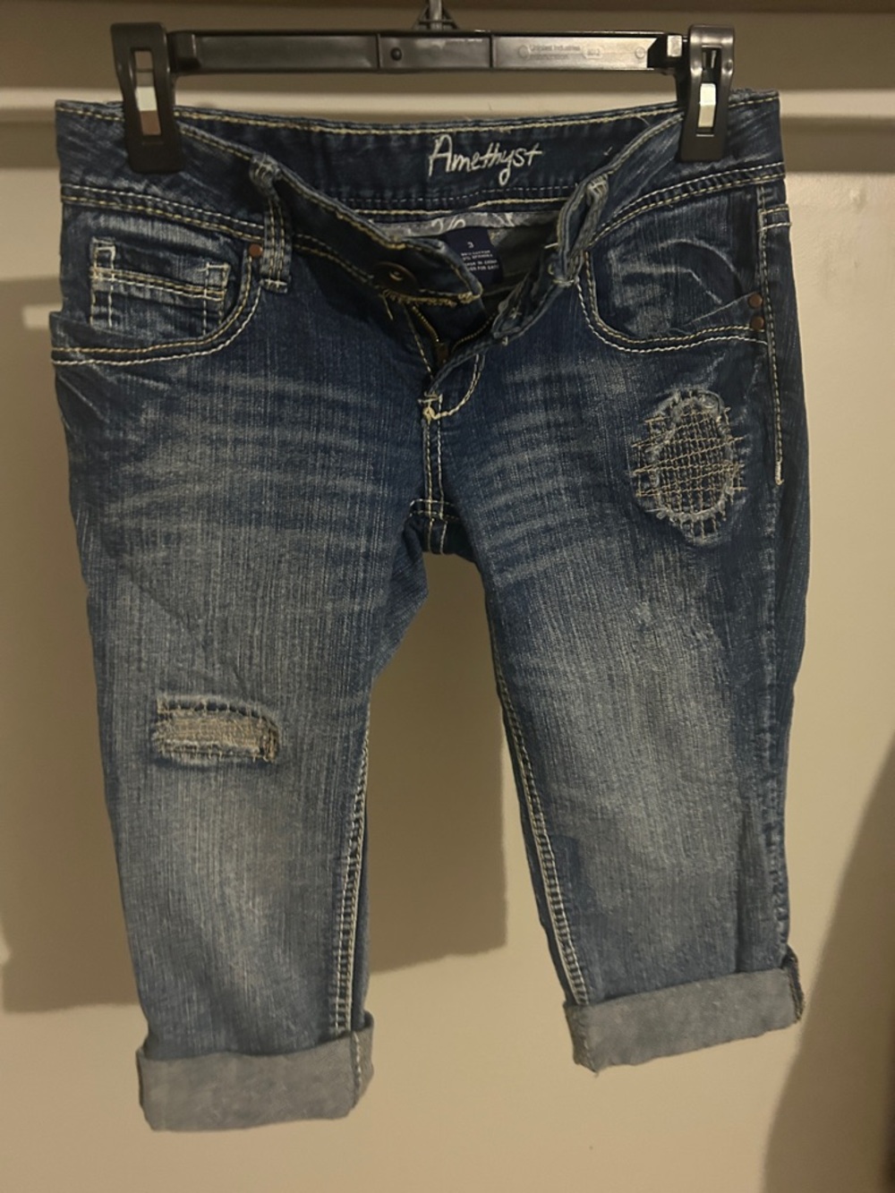 Amethyst Jeans Distressed Medium Blue Cropped Ankle Jeans